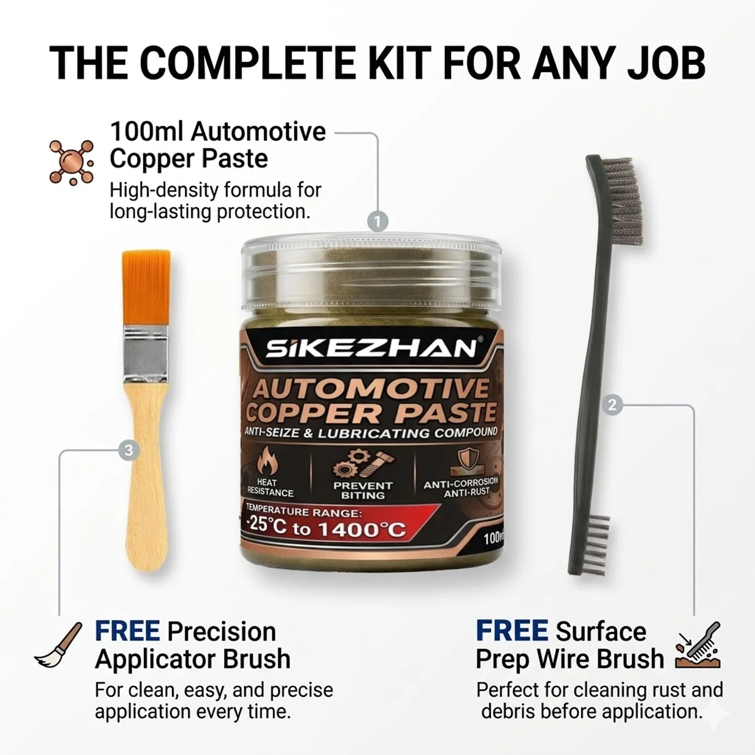 High Temperature 1400°C Copper Anti-Seize Grease Lubricant for Auto Brake Exhaust Spark Plug Bolt with Applicator Brushes Repair Oasis Select