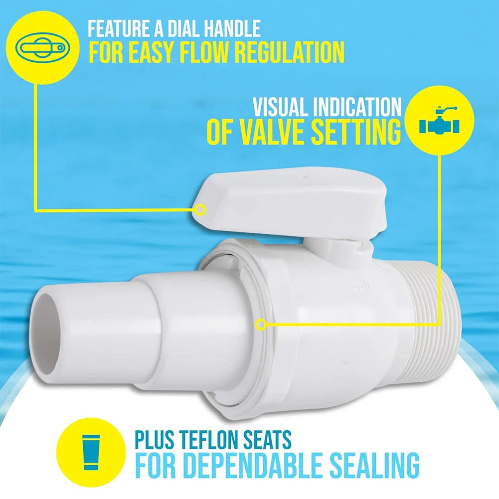 2-Way Pool Pump Valve Ball Valve 1.5 - 1.25in Pool Filter Stop Connector Maximum 50 PSI Pressure Rating for Above Ground Pool Oasis Select