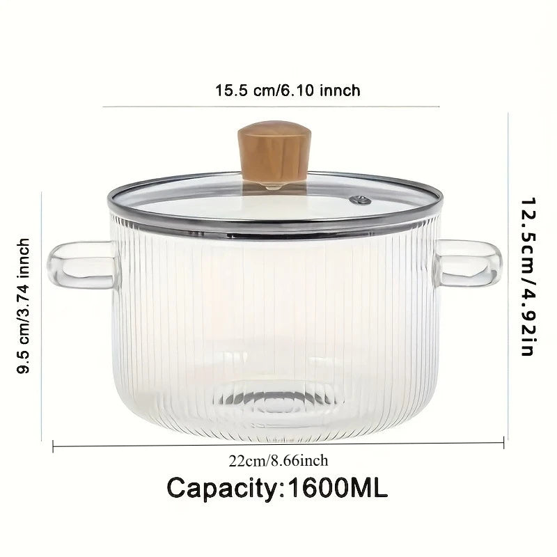 Glass Soup Pot With Double Insulated Handles And Lid 54oz Large Capacity Heat Resistant Glass Cookware For Home Kitchen Oasis Select WHITE
