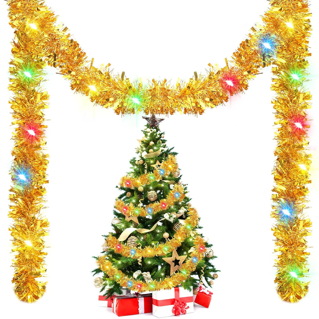 LED Christmas Tinsel Garland Artificial DIY Christmas Garland With LED Lights Xmas Metallic Twist Hanging Garland Fireplace 5m Oasis Select Yellow