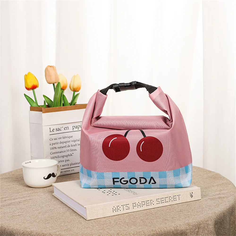 Pink Cherry Cat Insulated Lunch Box Bag Outdoor Waterproof Dinner Picnic Food Storage Bag Bento Box Thermal Bags Portabl Handbag Oasis Select