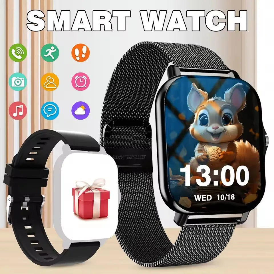 Men Women Smart Watch 1.83'' Waterproof Fitness Sports Watch Answer Call Sleep Sport Pedometer Information Alerts Smartwatch New Oasis Select Black20Milan