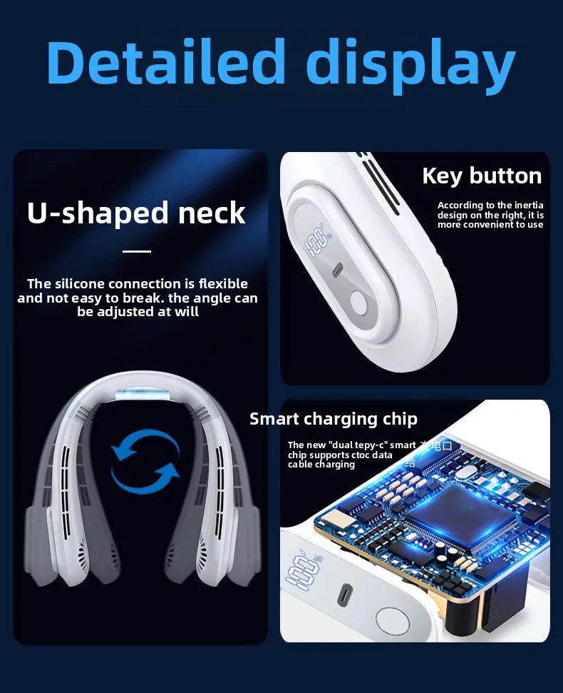 URGGU Bladeless Neck Fan – USB-C, Ultra-Quiet 25dB Portable