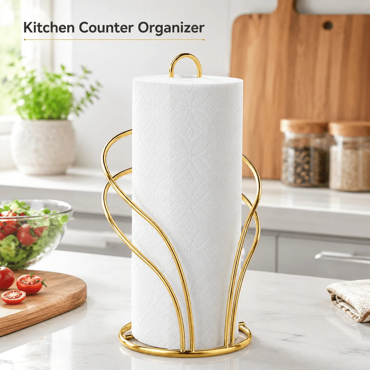 1 metal paper towel holder, a countertop-standing roll holder. Fits standard kitchen paper rolls. Paper towels not included. Oasis Select