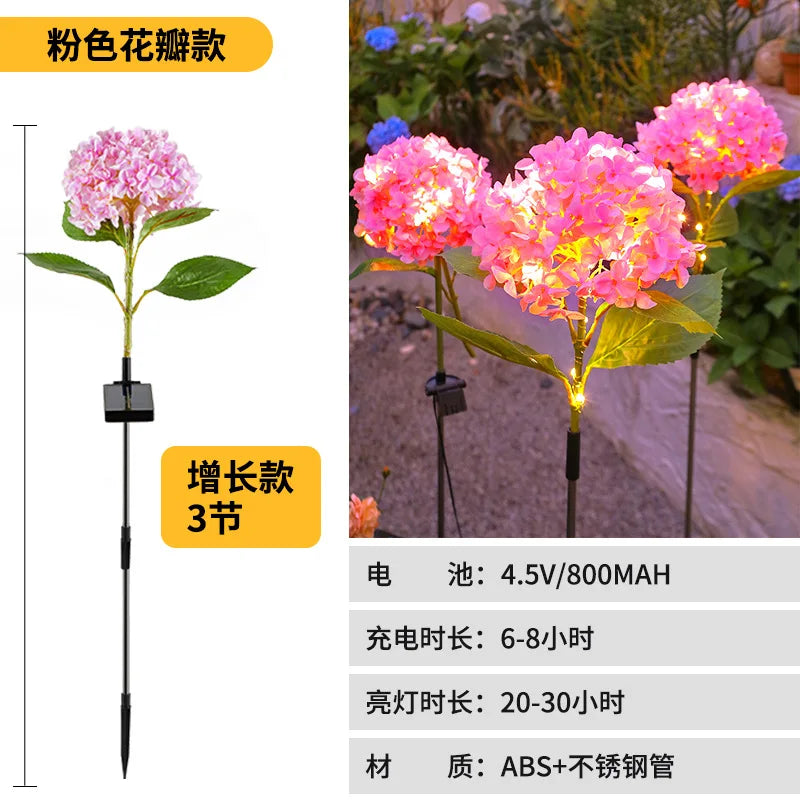 LED Simulation Hydrangea Solar Ground Insert Light Outdoor Waterproof Garden Lawn Light Solar Garden Light Oasis Select Pink