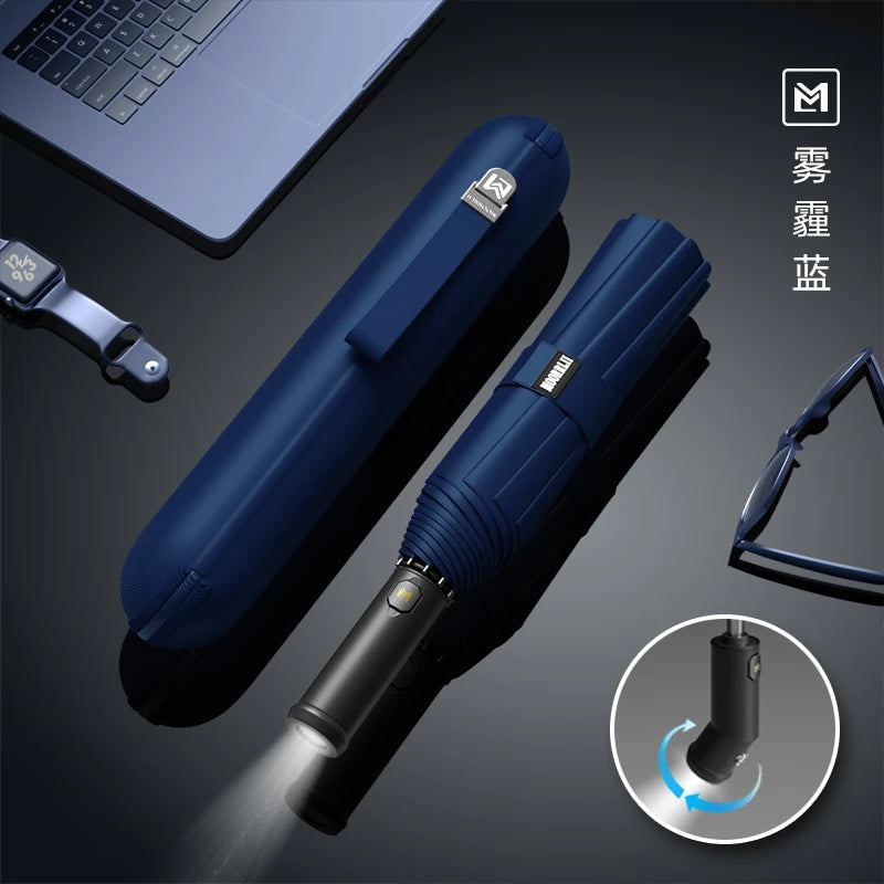 Full-automatic folding thickened umbrella large strong wind-resistant reinforced automatic umbrella Oasis Select 106cm LED Blue