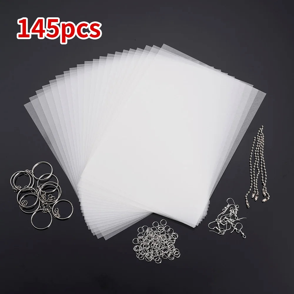 Heat Shrink Plastic Sheets Set Shrinky Art Film Paper Sheet Kit DIY Keychain Ornaments Creative Craft Embellishment Scrapbooking Oasis Select 145Pcs