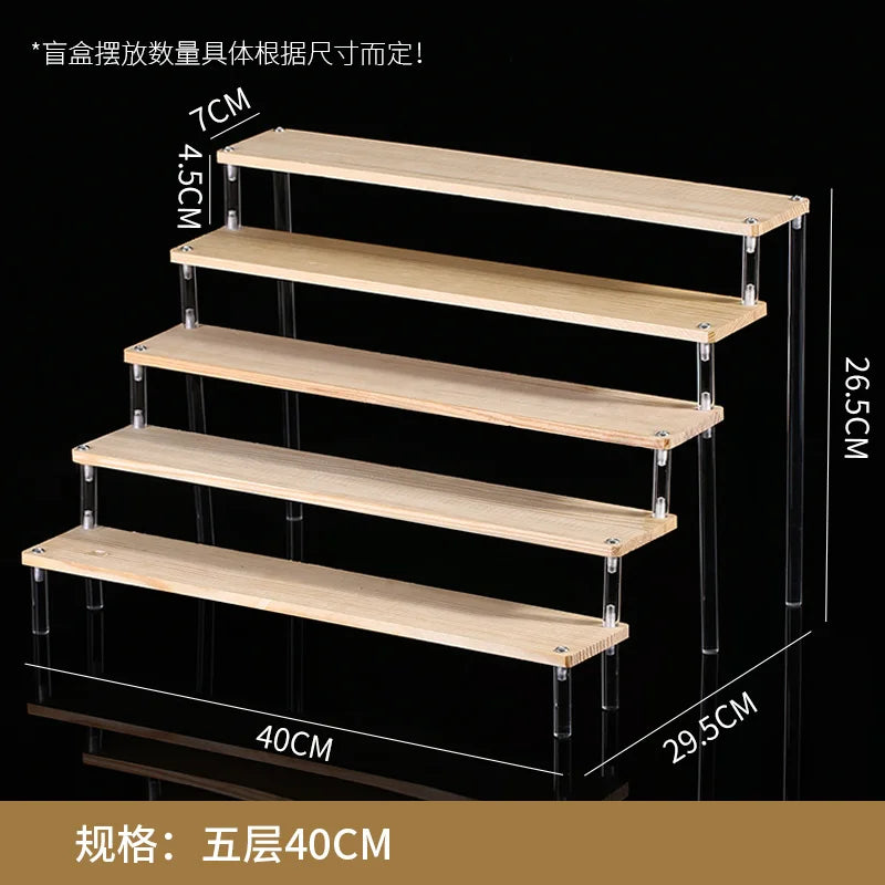Wooden Ladder Display Stand – 2–5 Tier Acrylic Shelf Rack