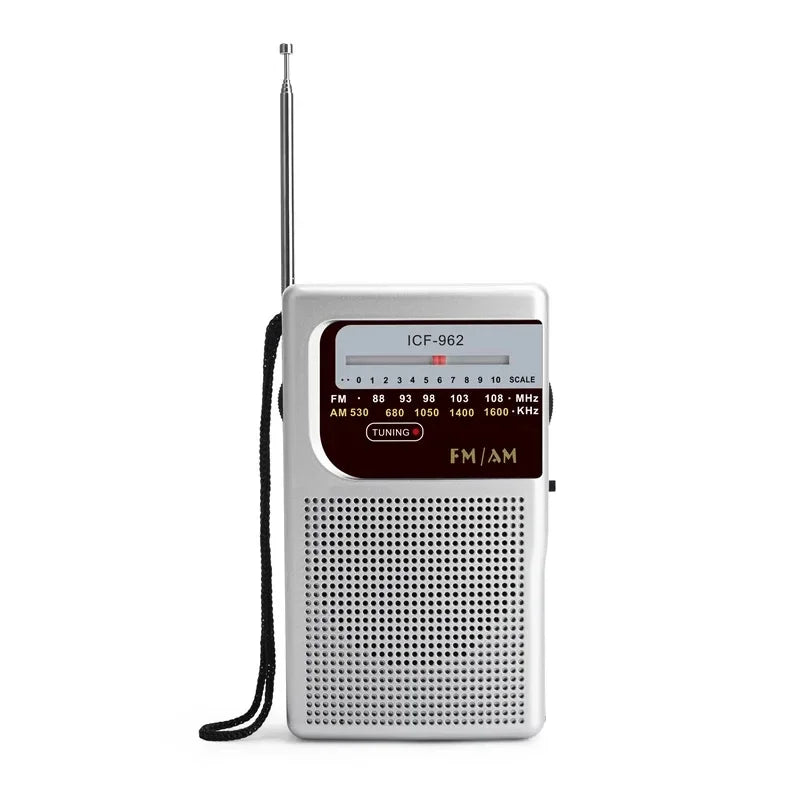 Outdoor Radio Stereo Radio ICF-962 AM/FM Pocket Pointer Radio 2 x AA Battery Operated for Indoor Outdoor Camping Emergency Us Oasis Select White