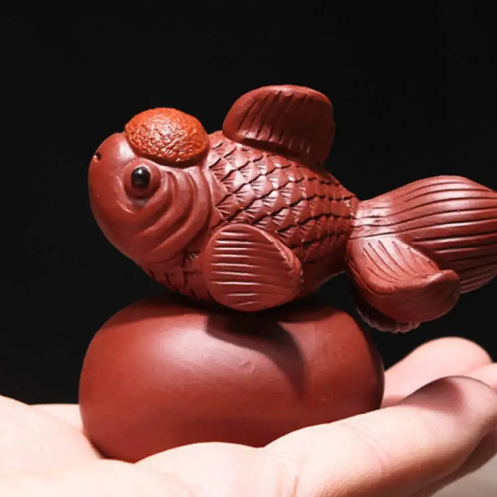 Zisha Tea Pet Goldfish Ornament Handmade Lucky Head Tea Set Accessories Ceramic Sculpture Oasis Select