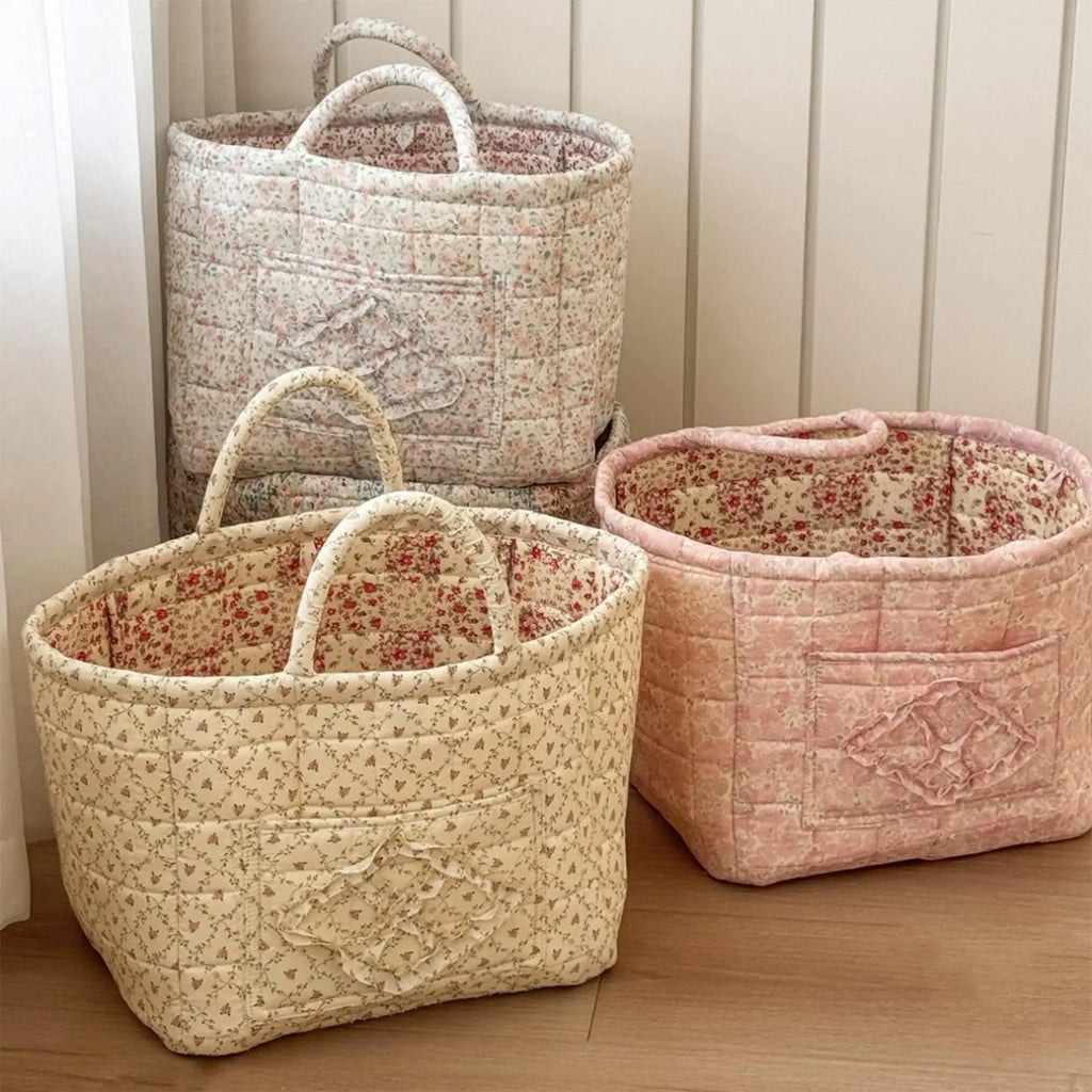 Floral Storage Basket Boho Quilted Tote Storage Organizer Basket For Snack Clothes Toys Foldable Storage Basket Organizer Oasis Select
