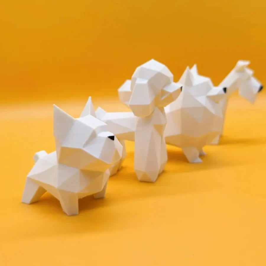3D Printed Low Poly Dog Figurine Set Geometric Animal Statue Desk Decor Cute Gift for Dog Lovers Modern Geometric Dog Decor Oasis Select