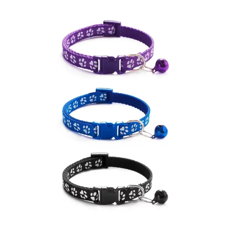 1/6pcs Pet Collar With Bell, Cartoon Footprints, Colorful Dog, Puppy, Cat Accessories, Adjustable Safety Bell Ring Necklace, Pet Oasis Select Mix-3pcs 8