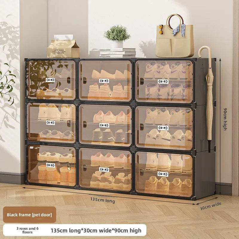 Multi-functional Simple Shoe Rack Plastic Household Indoor Door, Dustproof Storage At The Entrance, Transparent Shoe Cabinet Oasis Select 3-6A