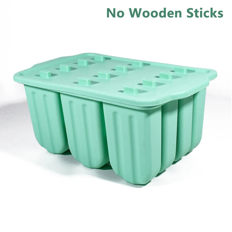 12-Cavity Silicone Ice Cream Mold Set with Lid Easy Release Kitchen Tray for Homemade Desserts Compatible with Refrigerator Oasis Select Green