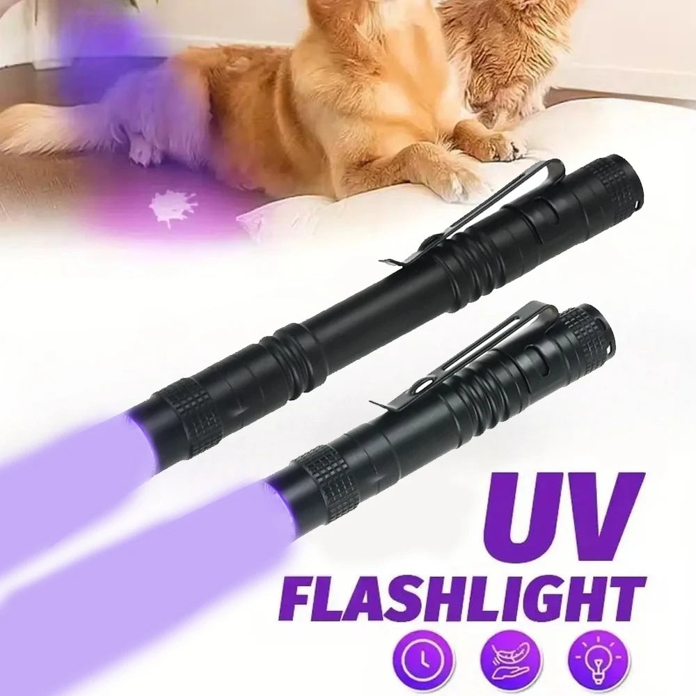UV Pocket Flashlight 395nm LED Ultraviolet Portable Torches Ultra Violet Light Inspection Lamp Pet Urine Stain Detector Light Oasis Select