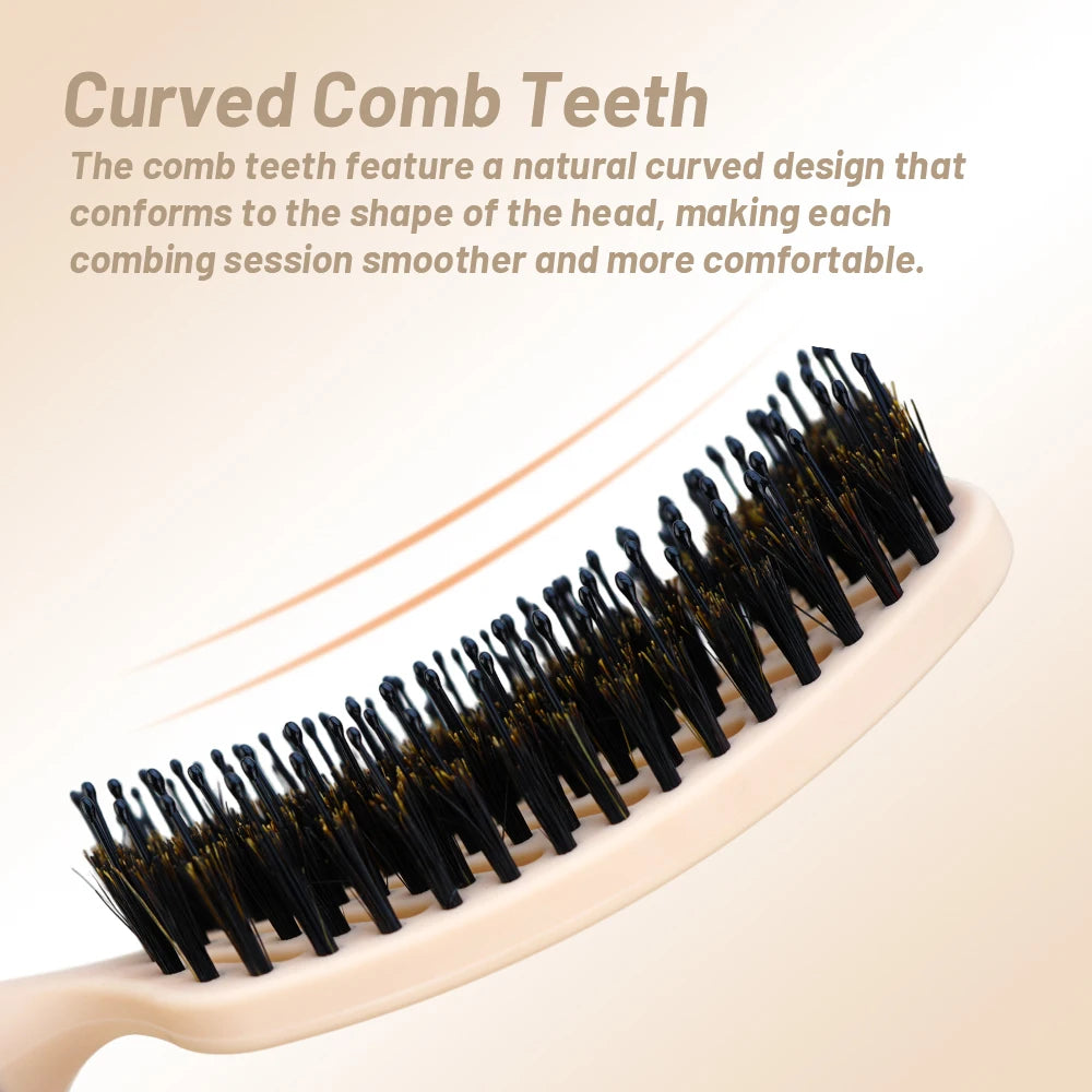 Hog Bristle Hollow-Out Anti-Static Comb Suitable For Both Dry And Wet Hair, Styling Tool With Combing And Massage Functions Oasis Select