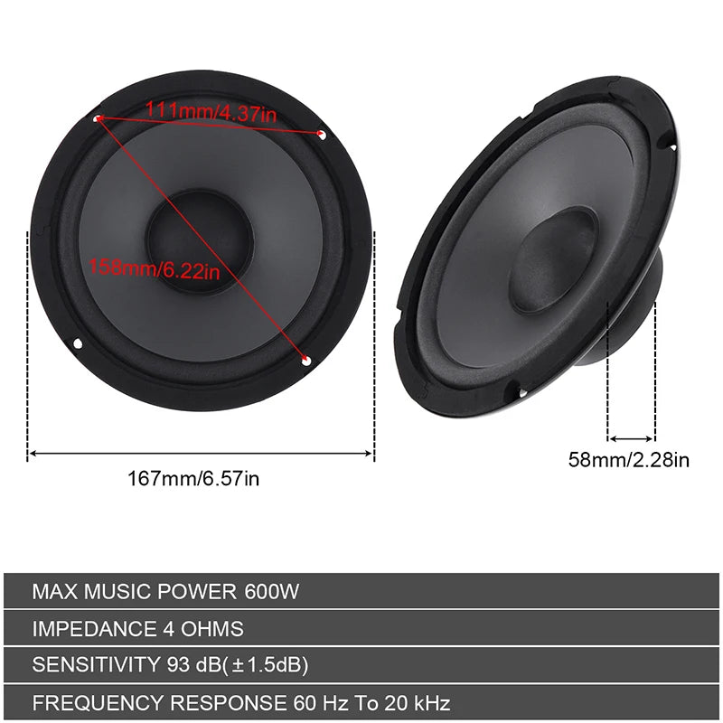 YH-600 600W 6inch Coaxial Speaker, Superior Full Frequency Car Audio Stereo Oasis Select