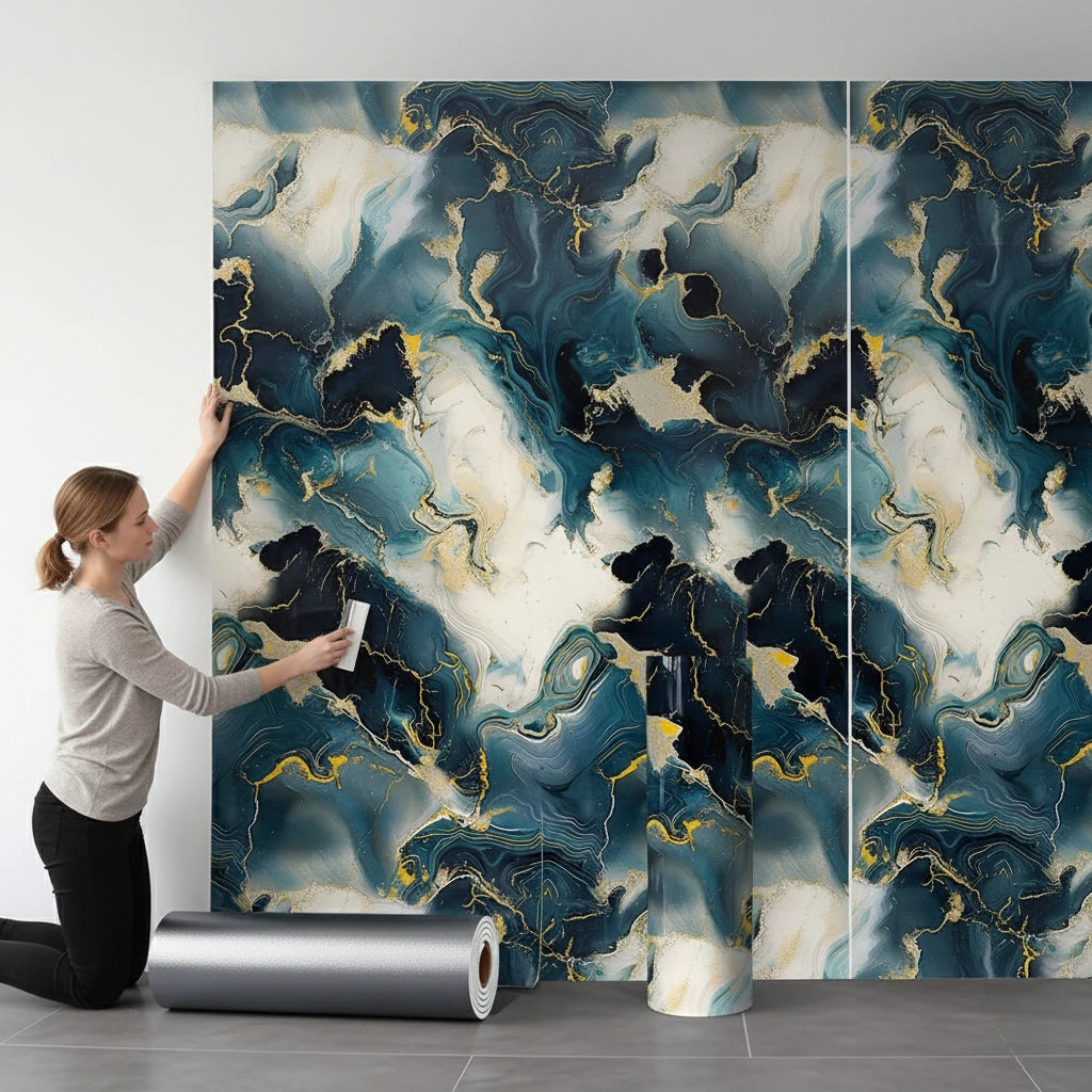 Self Adhesive Marble Wallpaper Waterproof Moisture Proof Faux Tile Wall Sticker for Bathroom Living Room Accent Wall Home Decor Oasis Select
