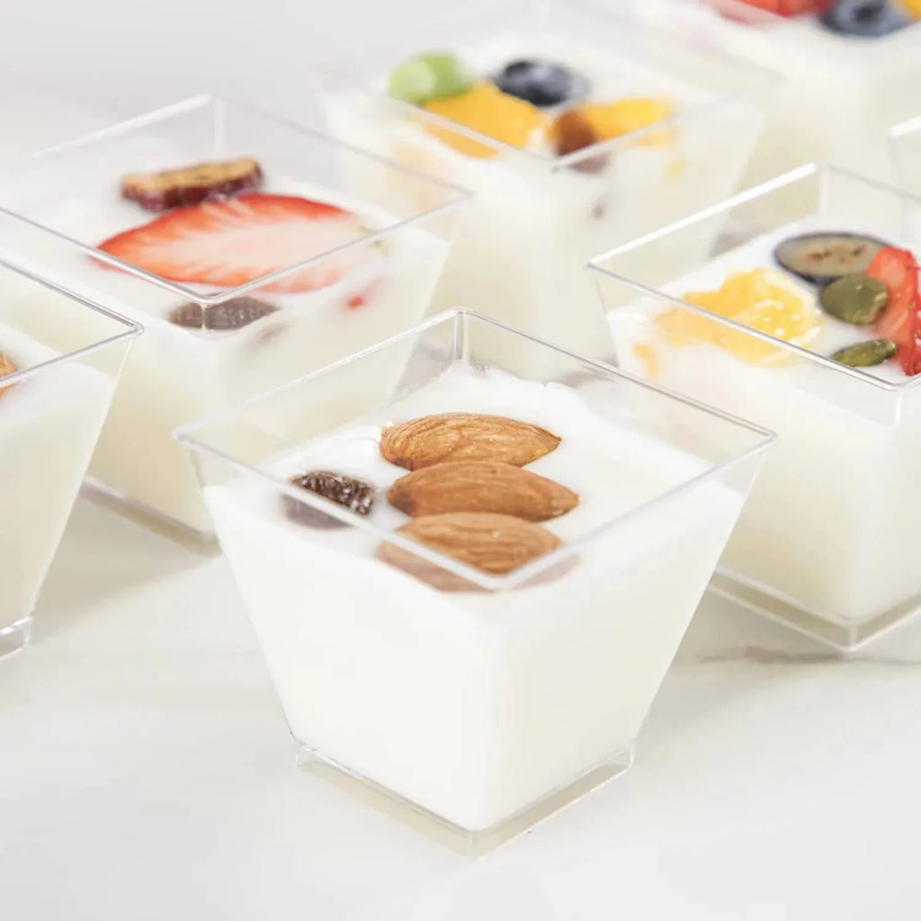 50pc Disposable Plastic Mousse Cup Ladder Shaped Cup Pudding Cup Mini Square Clear Plastic Dessert Cups Yogurt Mousse Baking Oasis Select