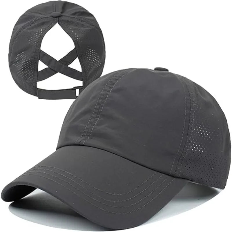 [Breathable Quick Drying Baseball Cap] Unisex Sun Hat with Ponytail Hole Baseball Cap-Suitable for Running and Daily Casual Wear Oasis Select Dark Grey