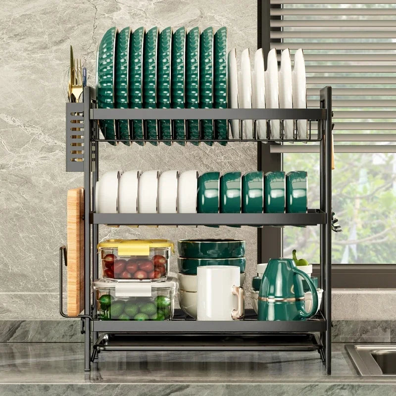 Kitchen Dish Drain Rack Tableware Pot Lid Cutting Board Shelf Drain Basket Sink Tableware Storage Rack Oasis Select