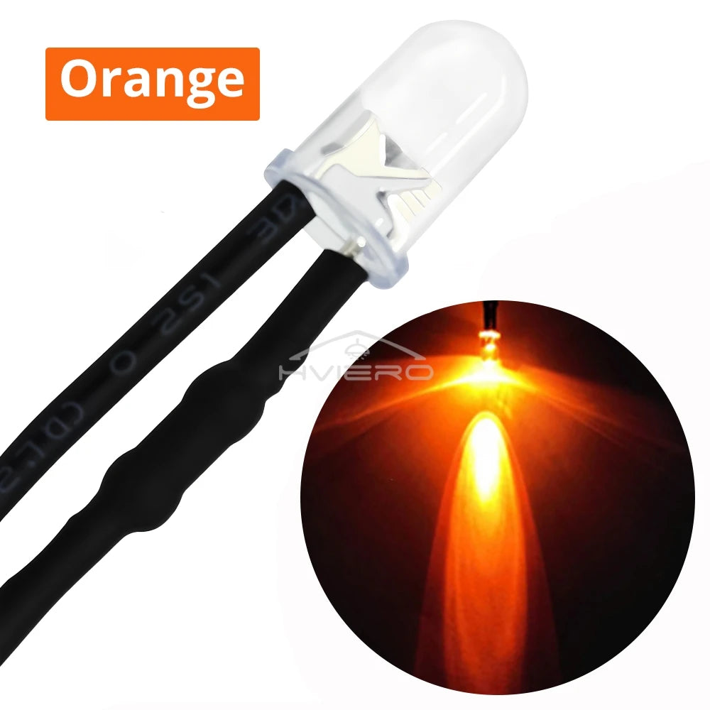 10-Pack 5mm Pre-Wired LED Bulbs DC 12V | 9 Colors, 20cm Cable