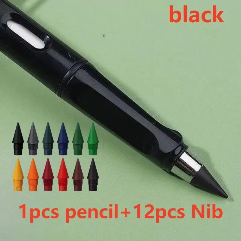 1/2set Kawaii 12 Colors Eternal Pencil No Ink Unlimited Pencils School Kids Art Painting Color Sketch Writing Stationery Oasis Select 1set black