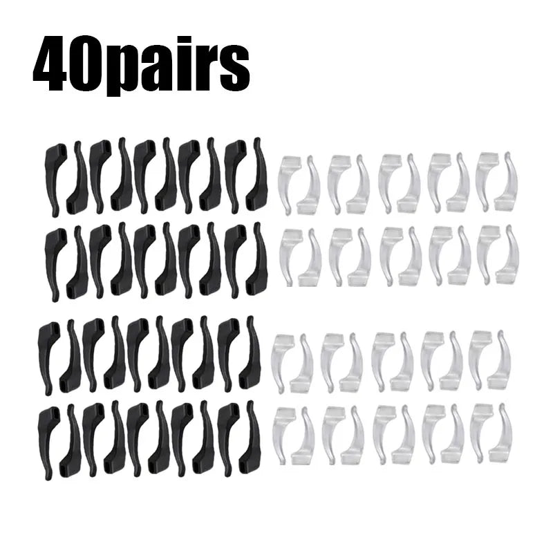 10/20/30/40Pairs Silicone Anti-Slip Eyeglass Hooks Comfortable Secure Glasses Holders For Activities Eyewear Accessories Oasis Select 40pairs mix