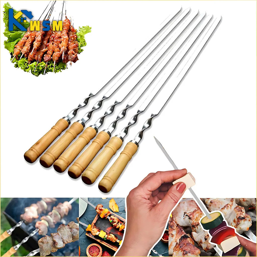6-24PCS 55cm BBQ Fork BBQ Skewers Long Handle Kebab Barbecue Grill Sticks Reusable Stainless Steel Outdoor Camping Grill Needle Oasis Select
