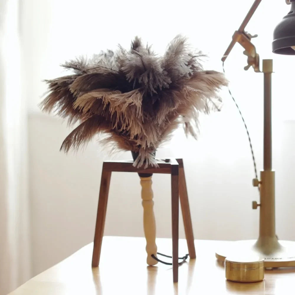 Feather Duster Wooden Handle Duster Anti-static Dust Removal Dusters Ostrich Duster Feather Fur Brush For Home Cleaning Tools Oasis Select