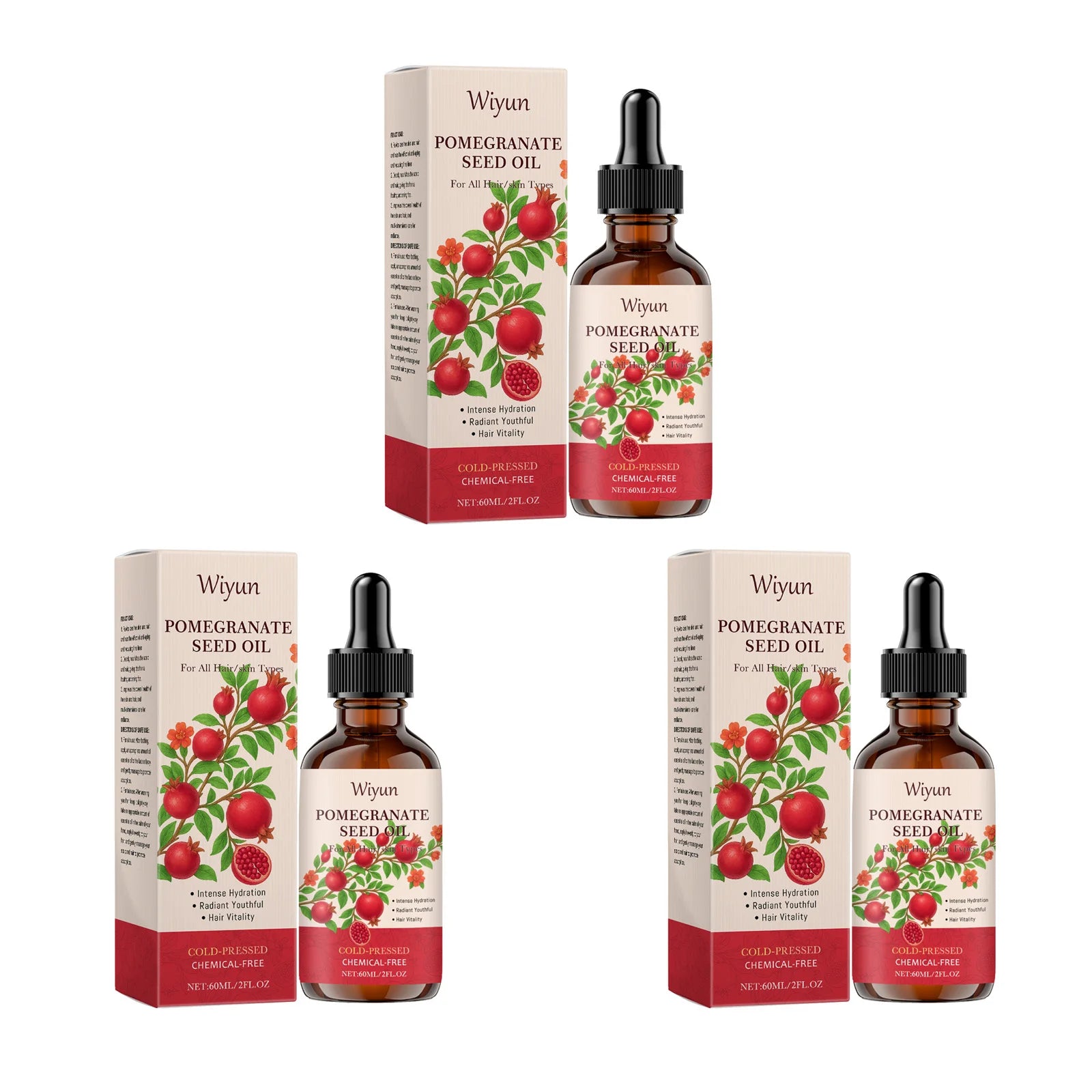 Pomegranate Seed Oil Hydrating Multi-Purpose Oil for Body Hair Nourish Scalp Hair Improve Dryness Tightening Smoothing Body Oil Oasis Select 3 x 60ml Boxed