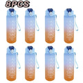 900ml Sports Water Bottle High Temperature Resistant Graduated Straw Cup Rainbow Frosted Progressive Color Water Cup Plastic Cup Oasis Select Blue 8PCS 900ml