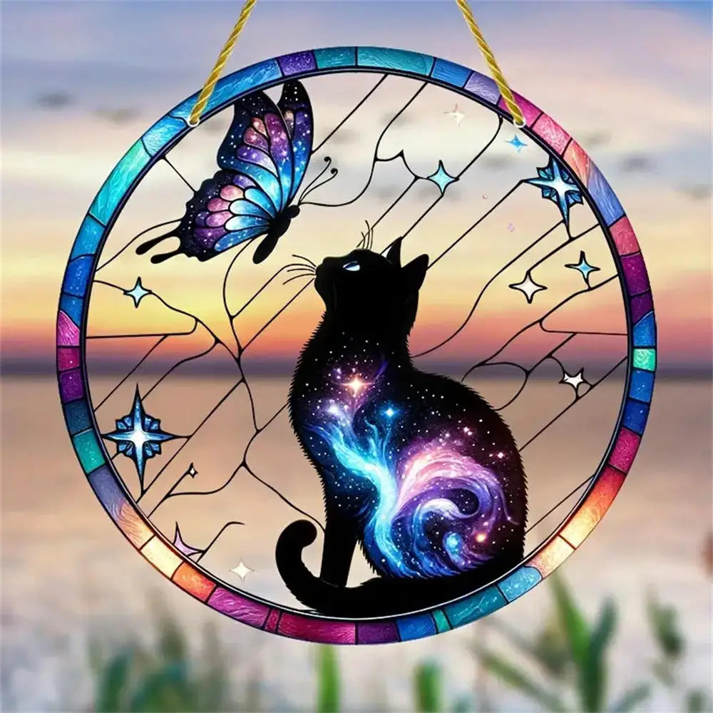 NEW Acrylic Painted Hummingbird Pendant Bird Floral Pattern Suncatcher Round Wreath Porch Window Outdoor Patio Hanging Ornaments Oasis Select Style C-8cm