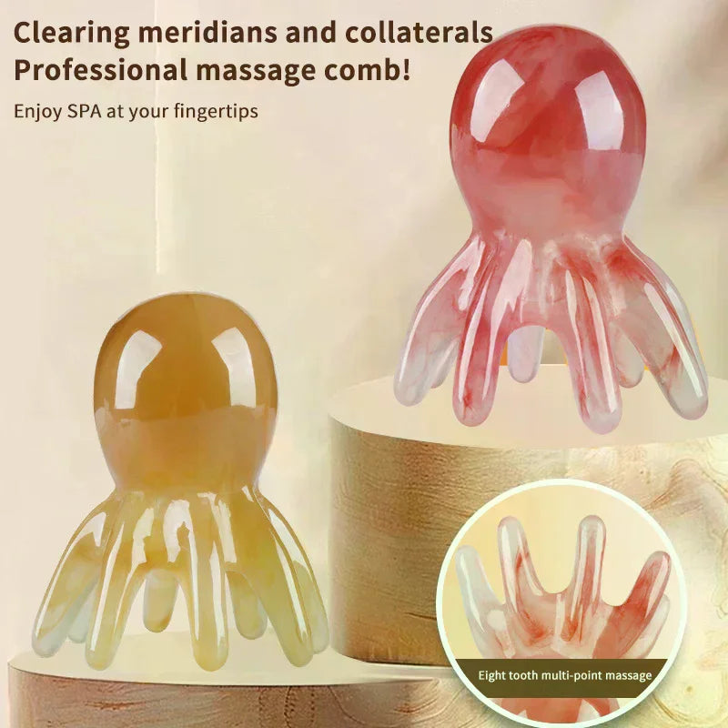 Resin Octopus Massage Comb Head Meridian Scraping Scalp Massage Brush Acupuncture Gua Sha Massage Comb Fatigue Relief Massage Oasis Select