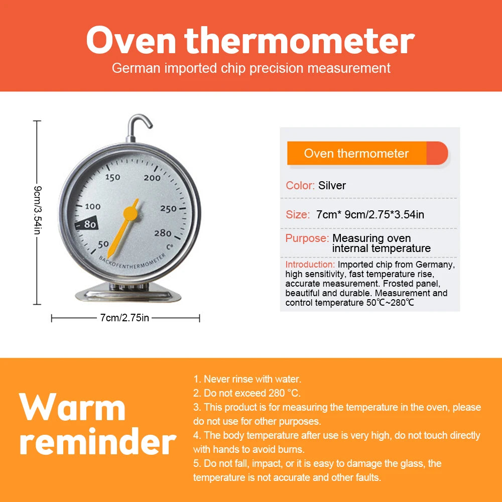 Stainless Steel Oven Thermometer New Large Dial Baking BBQ Cooking Meat Food Temperature Measurement Hang Stand Kitchen Supplies Oasis Select