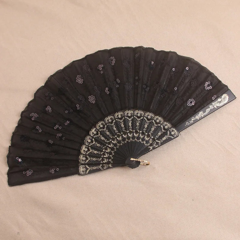 Silk Fan Folding Fan Wedding Art Gifts Peacock Sequin Dancing Fan Hand Held Fan Home decoration Oasis Select G