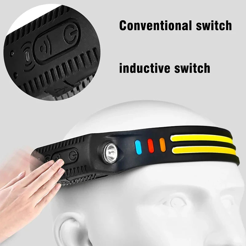 New Multimode LED COB Sensor Headlight Built-In Battery USB Rechargeable Waterproof Headlamp Outdoor Camping Fishing Lantern Oasis Select