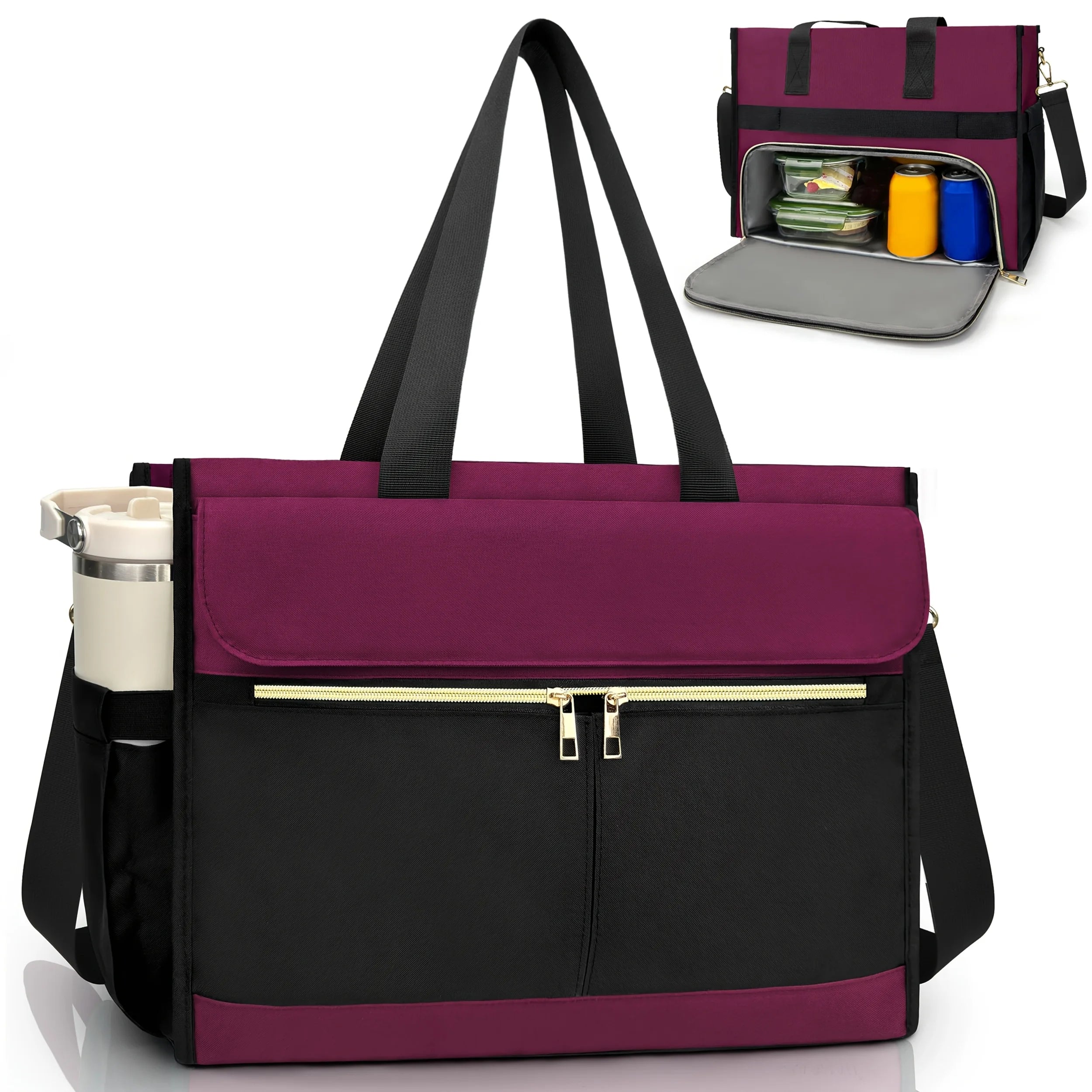 Women Oxford Cloth Insulated Lunch Bag 15.6" Laptop Tote Bag with 40oz Side Pocket for Nurse Teacher Outdoor Oasis Select