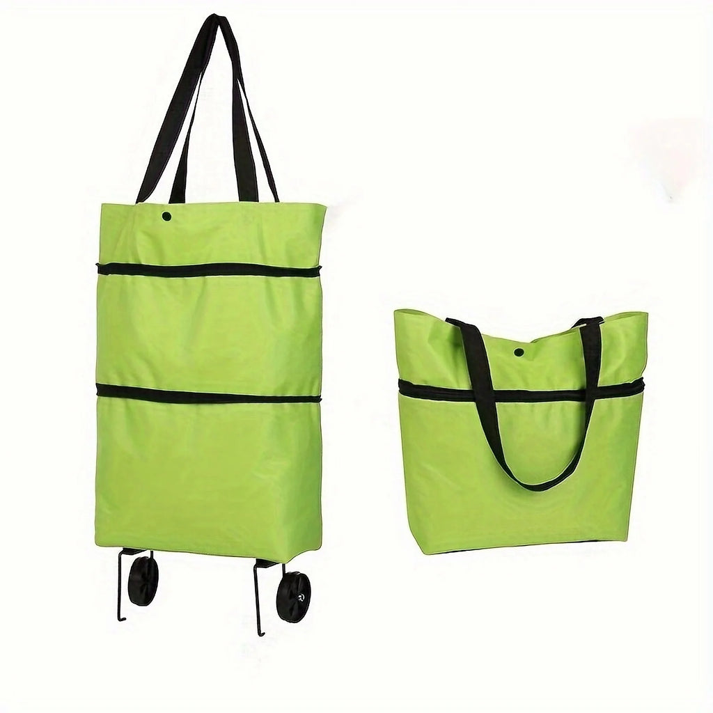 1pc Foldable Handbag, Small Trolley Large Supermarket Shopping Bag, Hand-drawn Grocery Cart Portable Bag Oasis Select light green