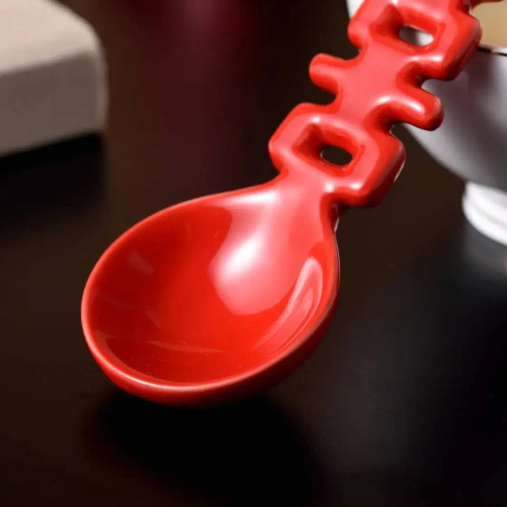 Double Happiness Spoon Ceramic Wedding Dessert Spoon Pair Spoon Red High-Value Chinese Style Character Household Festive Coffe Oasis Select