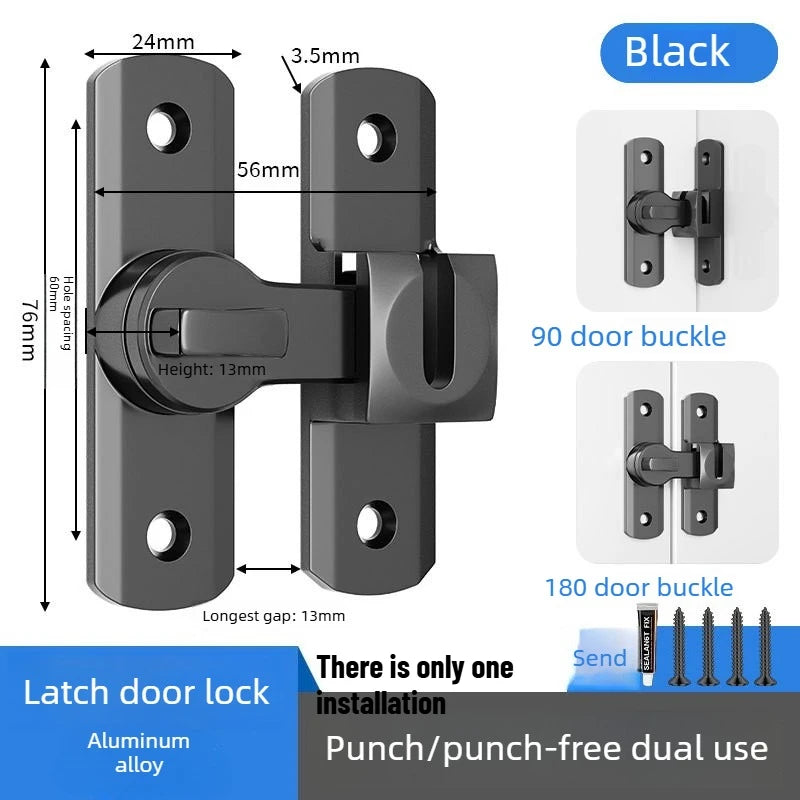 Non Perforated Door Buckle Bathroom Sliding Door Lock Buckle Furniture Buckle Pin Lock Aluminum Alloy Lock Buckle Oasis Select Black one pack