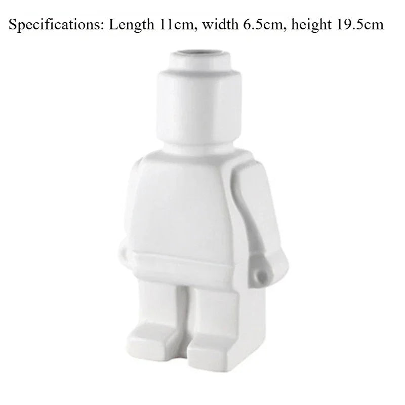 Creative Abstract Art Figurative Robot Dry Flower Vase Resin Crafts Living Room Office Desktop Decoration Oasis Select White
