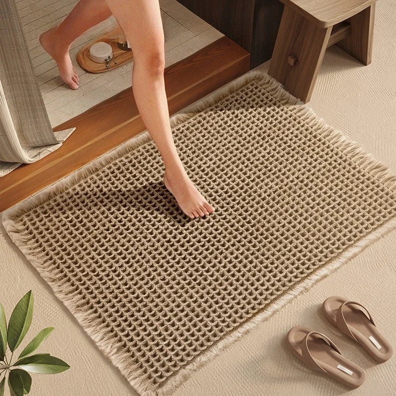 Linen Woven Doormat and Bath Mat with Waffle Design Quick Drying Super Absorbent with Jute Backing for Nordic Home Style Oasis Select