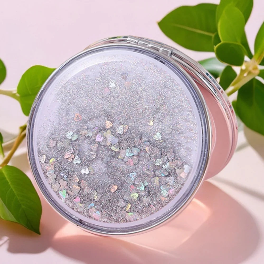 Quicksand Makeup Round Mirror Cute Girl Cartoon Double-sided Mirror Portable Makeup Mirror Home Decoration Accessories Oasis Select Silver