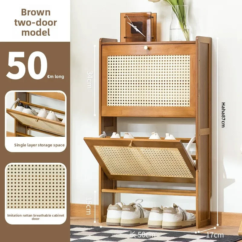 Ultra-thin shoe cabinet, tipping bucket at the door of the home, shoe rack, large-capacity entry door, simple storage Oasis Select Brown-2-50