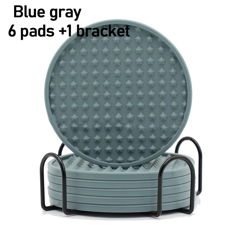 6pcs Silicone Coasters Round Heat Resistant Rubber Tea Cup Mat Drink Coffee Mug Glass Beverage Holder Pad Decor Table Mat 10cm Oasis Select Blue gray 6pc 10x0.5cm Round