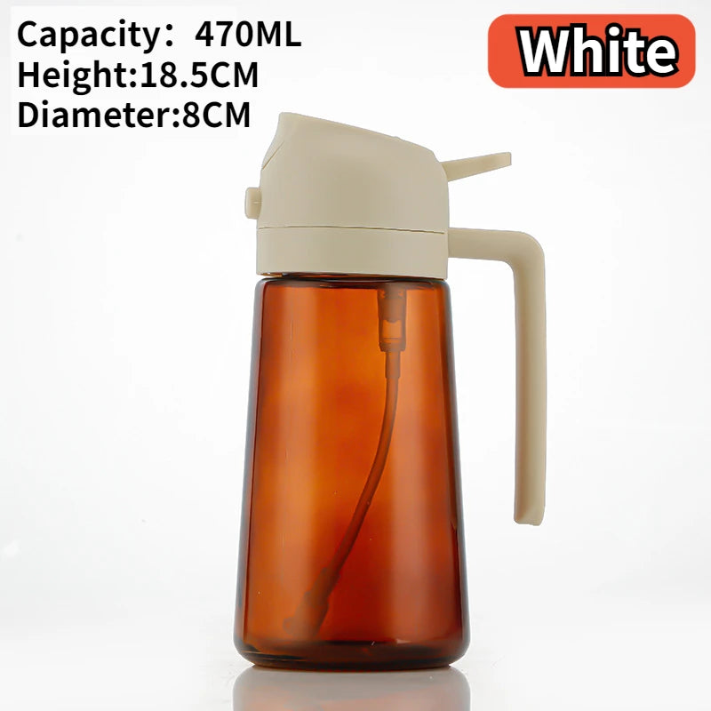 2-in-1 16oz 470ml Brown Glass Oil Sprayer Leakproof Eco-Friendly Olive OilDispenser Perfect for Cooking BBQ Grill Air Fryer Oasis Select White