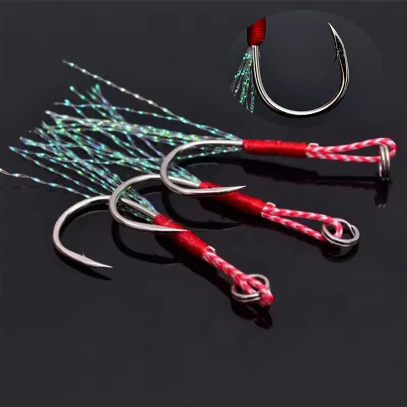 3-18pcs High carbon steel single hook Carbon SteeAngle Barbed Thread Feather Lure Fishing TackleSlow Jigging Sea Pesca Fishhook Oasis Select