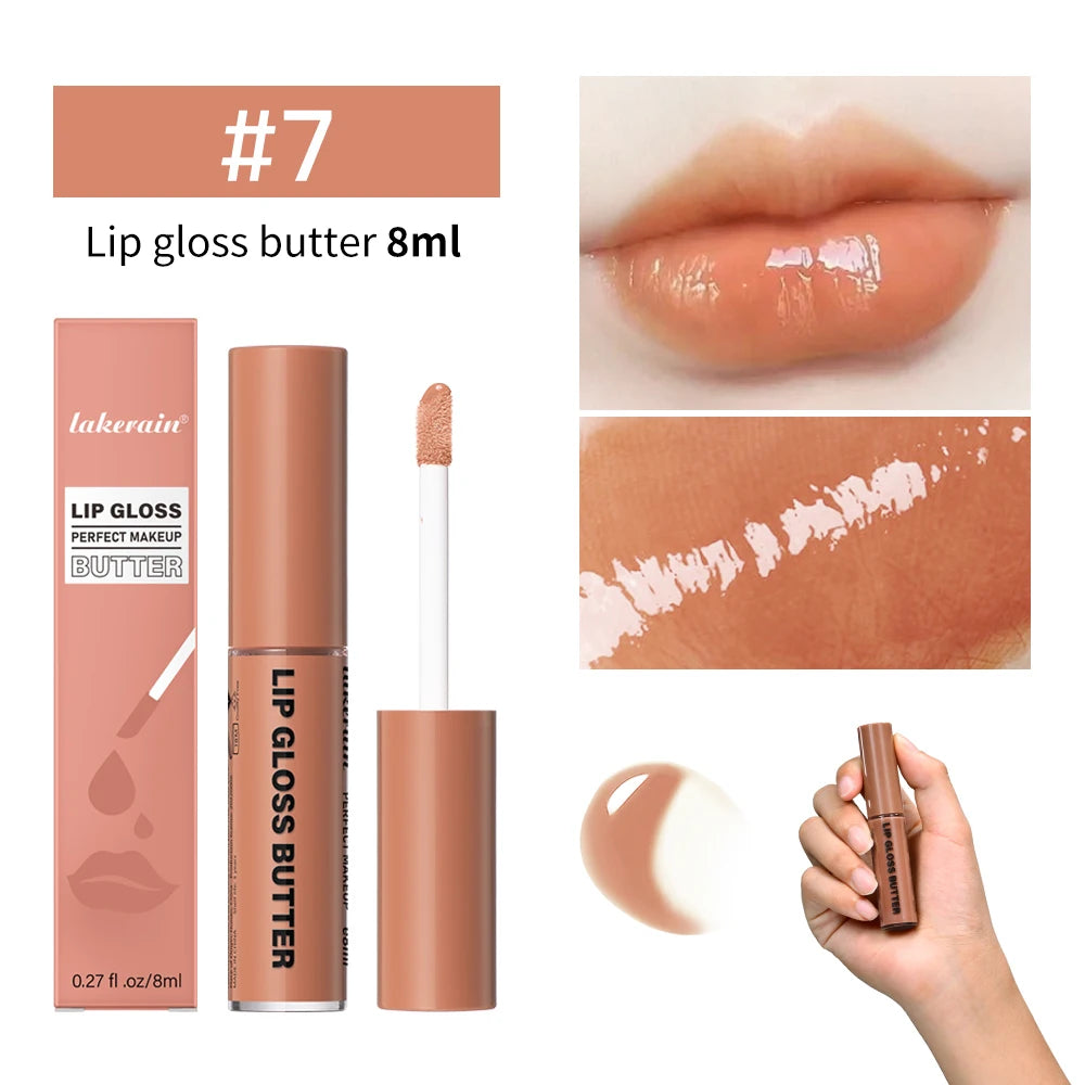 8ml Butter Non-stick Cup Gloss Lip Gloss Moisturizing Mirror Lip Gloss Lasting Color Lip glaze Dye Lip Liquid Makeup For Women Oasis Select 7
